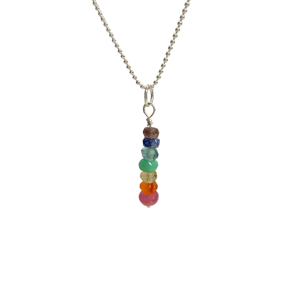 Limited Edition Rainbow Multi Gemstone 7 Chakra Pendant Necklace in Sterling Silver, #6150