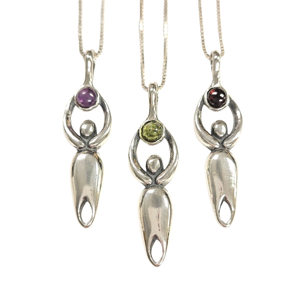 Lunar Goddess with Gemstone Necklace on an 18" Sterling Silver Box Chain, #8718-ss