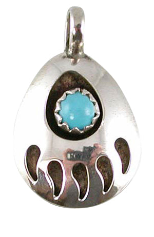 Medium Navajo Handcrafted Bear Paw Pendant in Turquoise and Sterling Silver