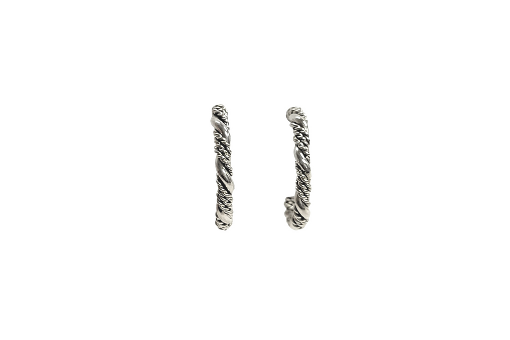 Navajo Handcrafted Twisted Wire Rope Hoop Sterling Silver Post Earrings #E0101