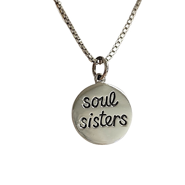 Soul Sisters Engraved Pendant Necklace on Rhodium Sterling Silver Chain 16", 18" or 20" Inches, #6151