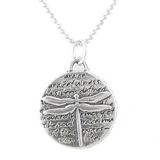 Small Round Dragonfly Necklace with Inspirational Inscriptions, #8225-ss