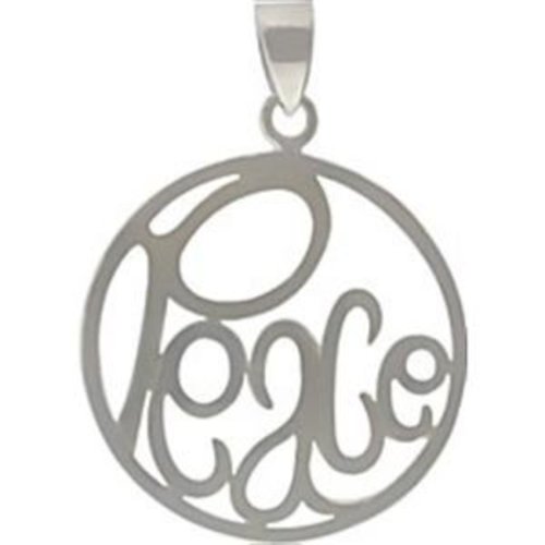 Round PEACE Word Pendant in Sterling Silver, #8336