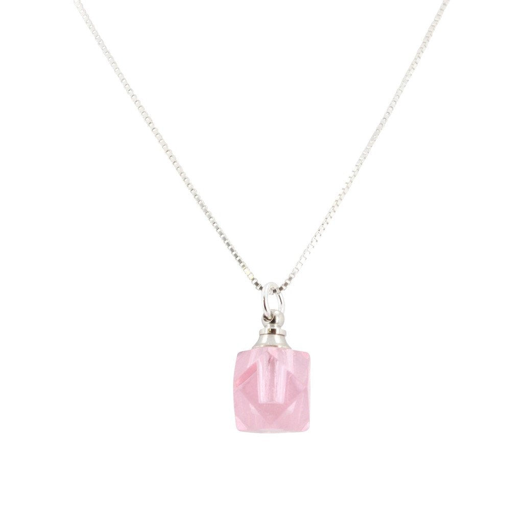 Faceted Pink Crystal Essential Oil Diffuser Necklace, #6618-ss
