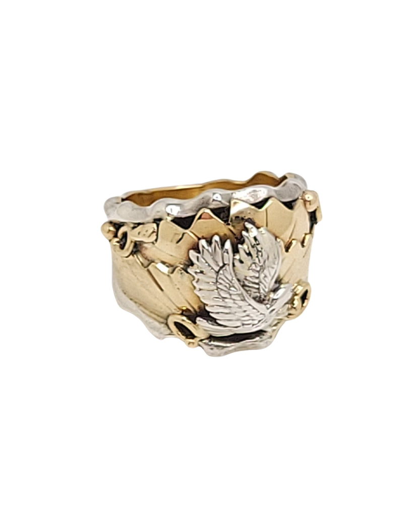 Navajo Genevieve Fransisco Soaring Eagle Scrolls Sterling Silver & Gold Ring