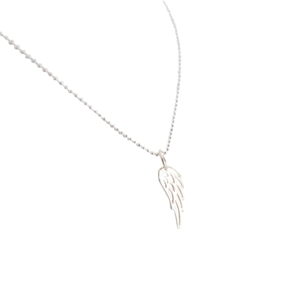 Detailed Mini Sterling Silver Angel Wing Necklace, 6582-ss