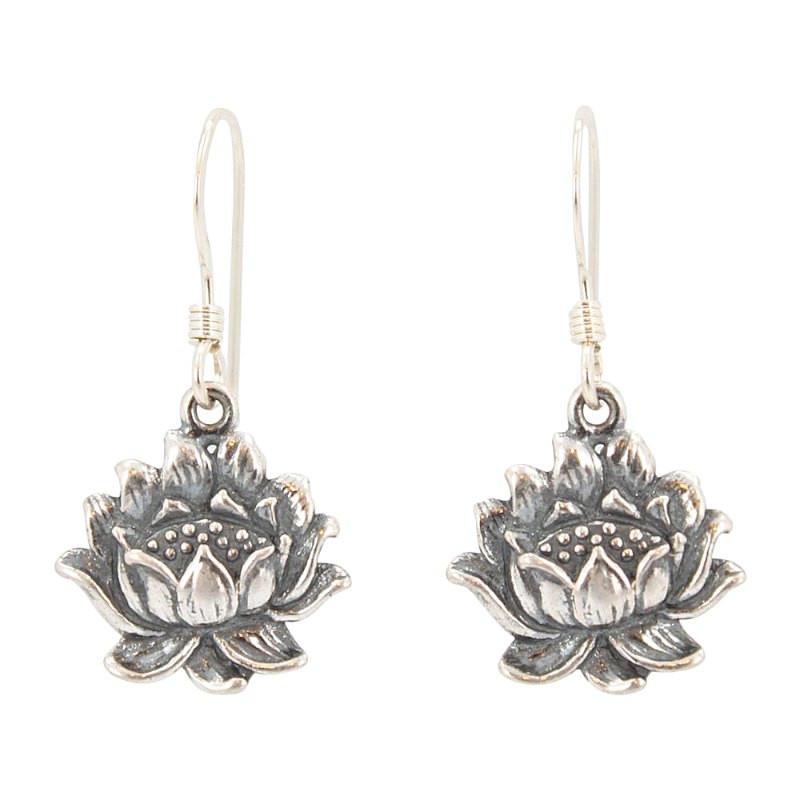 Detailed Lotus Earrings in Sterling Silver, #7081-ss