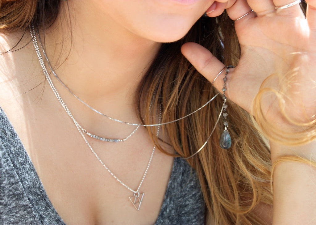 Labradorite Lariat Gemstone Necklace, #6450-ss