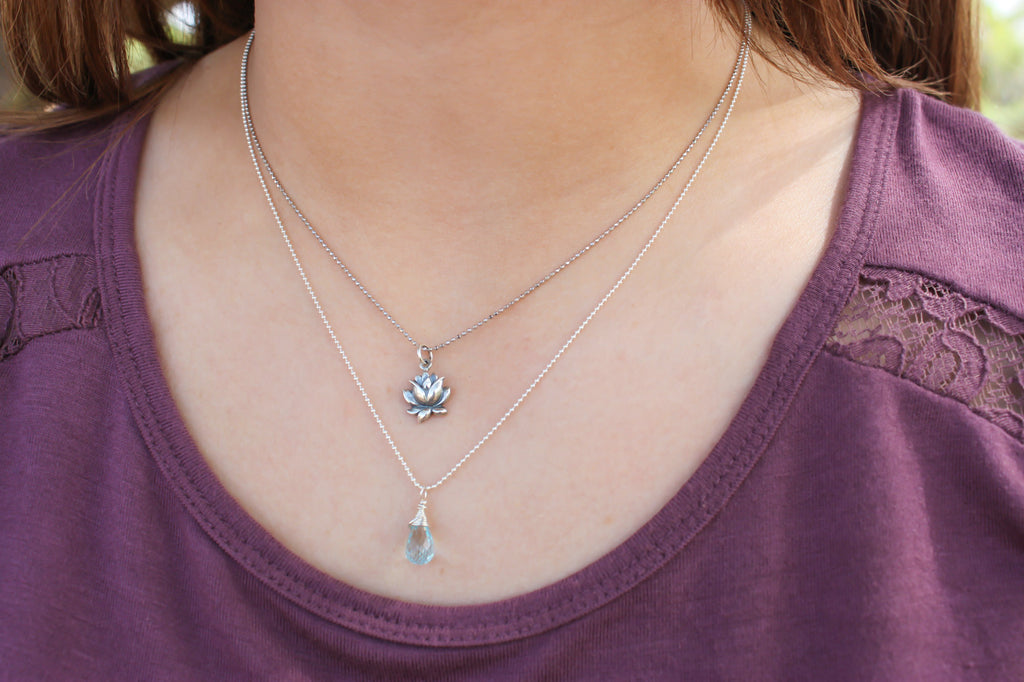 Throat Chakra - Blue Topaz Briolette Necklace, #6590-ss