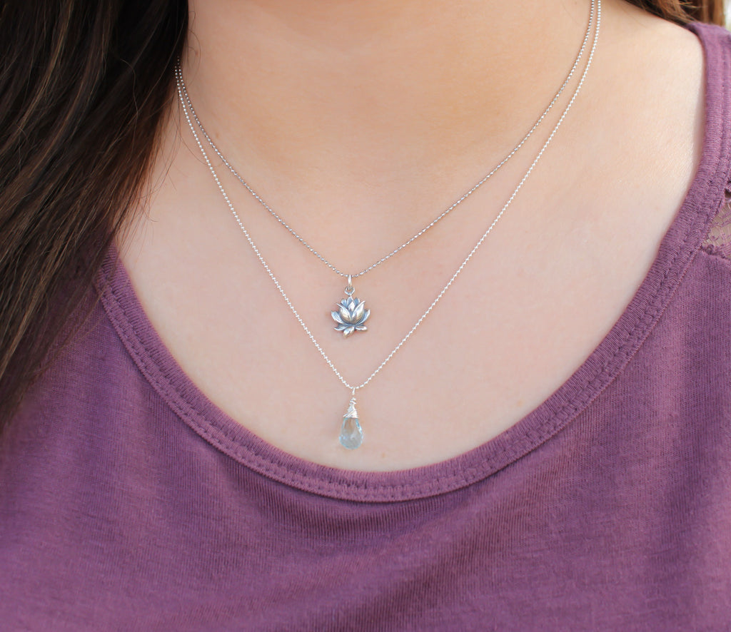 Throat Chakra - Blue Topaz Briolette Necklace, #6590-ss