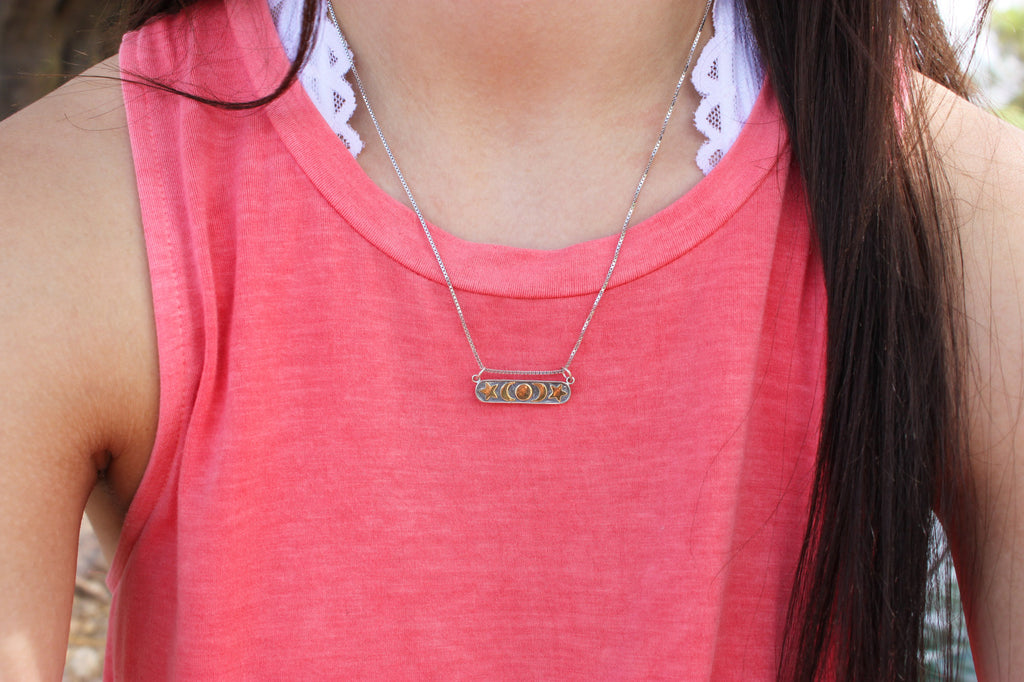 Celestial Bar Necklace with Sun, Moon, and Stars, #6356-ss