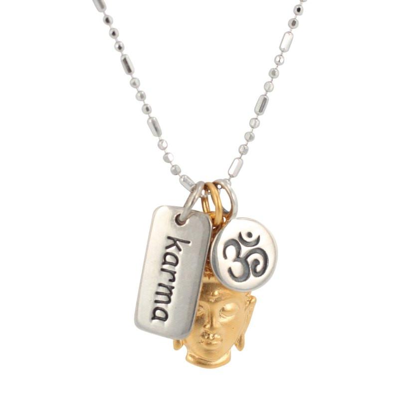 Karma, Buddha, and OM (Ohm) Charm Necklace, #7026-ss
