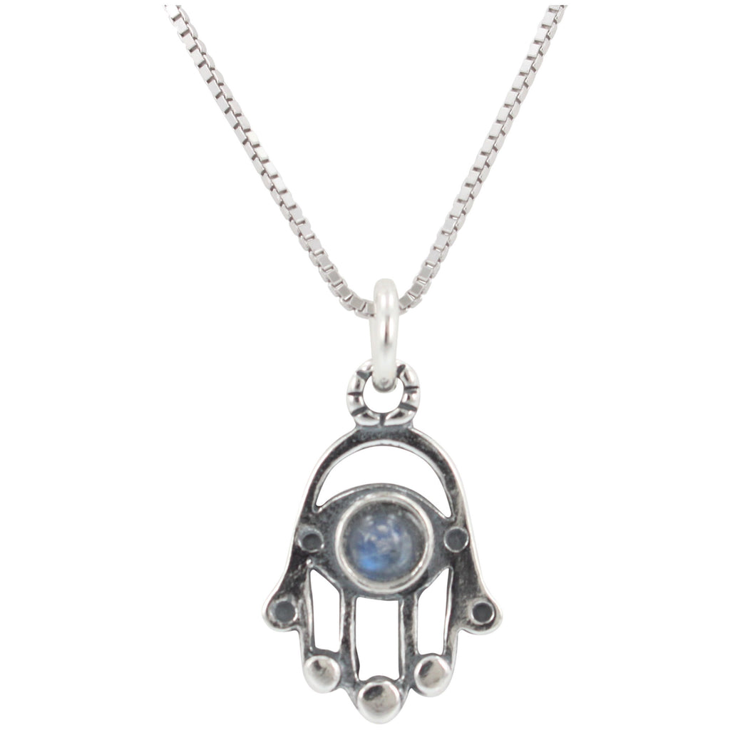 Hamsa Hand Necklace with Choice of Gemstone, #8381-ss