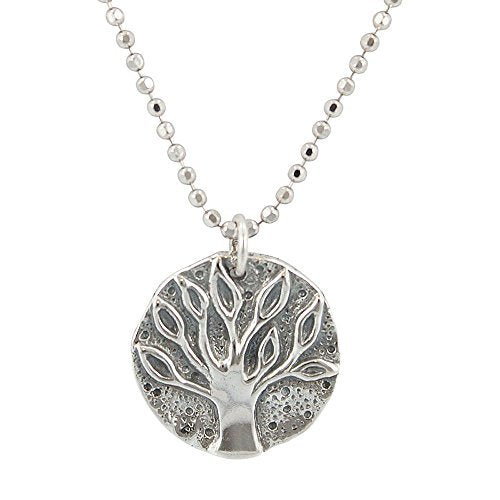 Ancient Greek Coin Tree of Life Pendant in Sterling Silver on a 1.5mm 18" Rhodium Plated Sterling Silver Ball Chain, #7090
