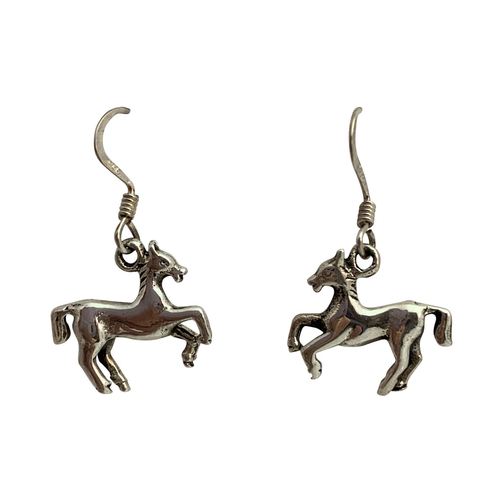 Small 3D Galloping Horse Sterling Silver Hook Earrings