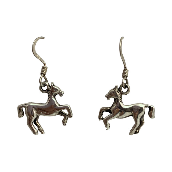 Small 3D Galloping Horse Sterling Silver Hook Earrings