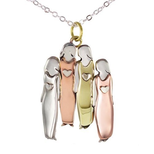 Four Sisters or Best Friends with Heart Accents Necklace in Mixed Metals on an Adjustable 18-20 Inch Chain, #7188