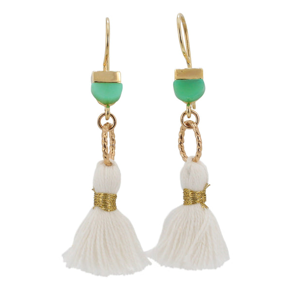 Gold Chrysoprase and Tassel Dangle Earrings, #6264-yg