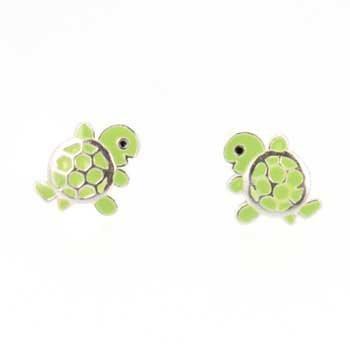 Tiny Green Enamel Turtle Stud Earrings, #7581