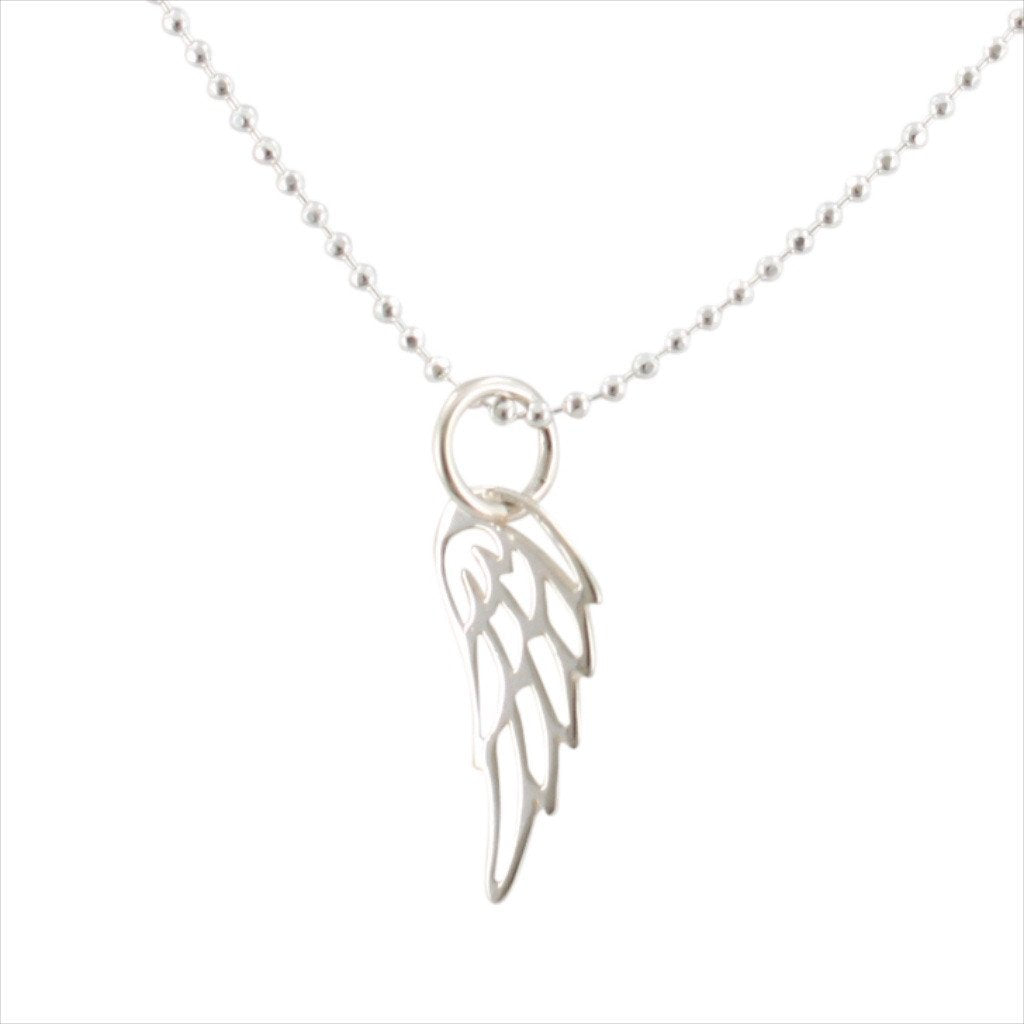 Detailed Mini Sterling Silver Angel Wing Necklace, 6582-ss