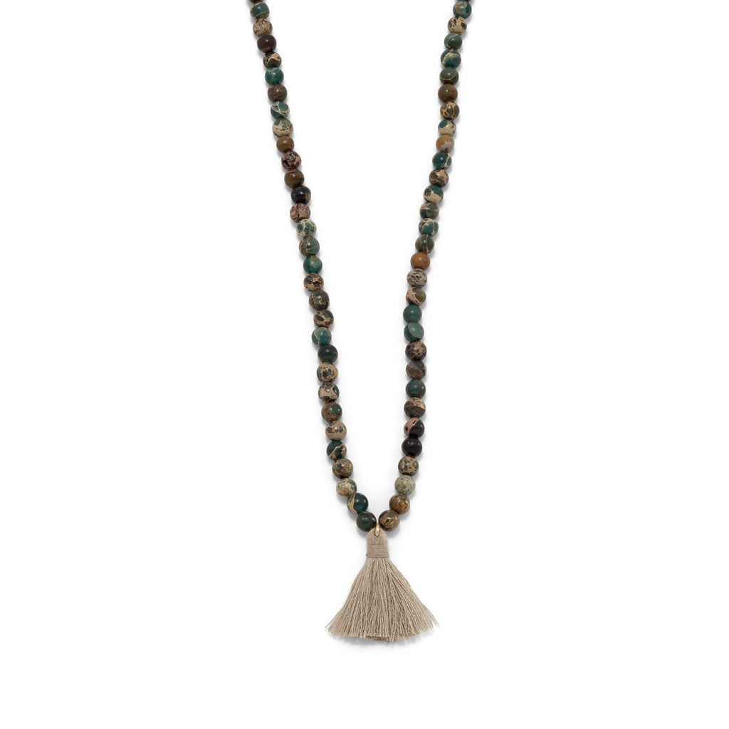 Jasper Mala Bead Necklace with Tassel, 6162
