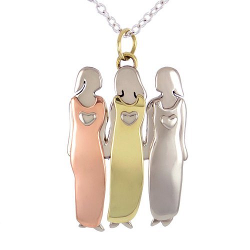 Three Sisters or Best Friends Pendant Necklace in Mixed Metals on Adjustable 18 - 20" Silver Plated Chain, #7247