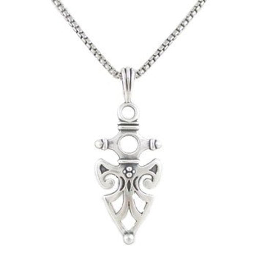 Arrowhead Shaped Celtic Knot with PROTECTION Inscription Pendant in Sterling Silver on an 20"or 24" Oxidized Round Box Chain Necklace for Men or Women, #8203