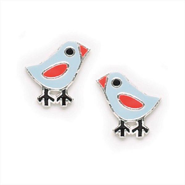 Happy Little Enamel Blue Bird Earrings in Sterling Silver, #7140-ss