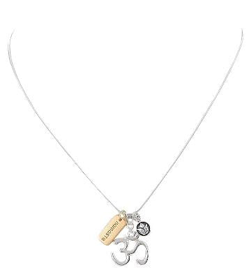 Om (Aum) Pendant, Lotus Flower & Namaste Charm Necklace in Sterling Silver & Gold Plated Sterling Silver, #8457S