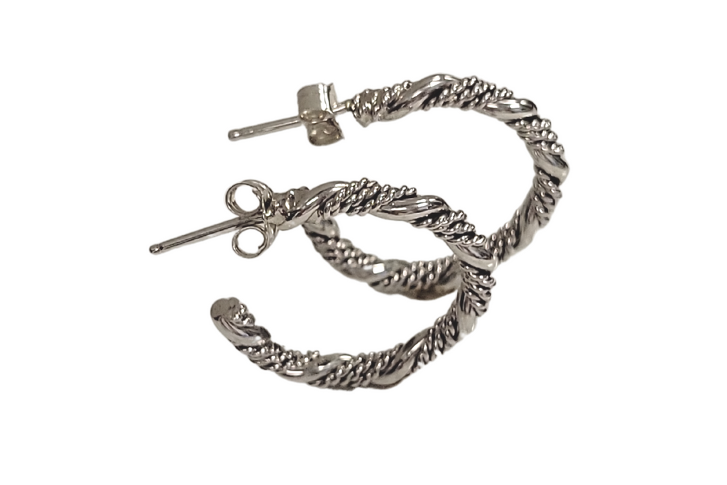 Navajo Handcrafted Twisted Wire Rope Hoop Sterling Silver Post Earrings #E0101