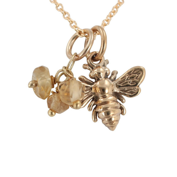 Tiny Bronze Honey Bee Necklace with Citrine, #6711-brz