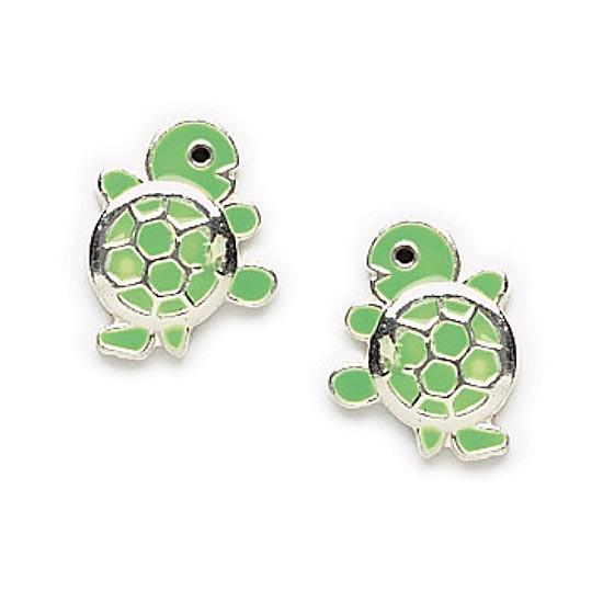 Tiny Green Enamel Turtle Stud Earrings, #7581